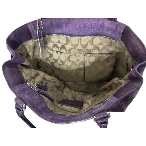 Coach Hamptons Carryall Handbag Purple Plum Suede Zip Purse Tote Bag - Picture 5 of 6